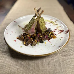 Pistachio Lamb Rack with Cranberry Sauce