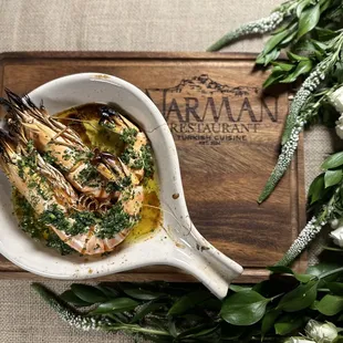 Prawns cooked in terracotta plate
