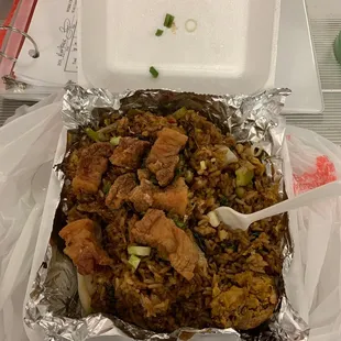 F2. Spicy Basil Fried Rice with Crispy Pork