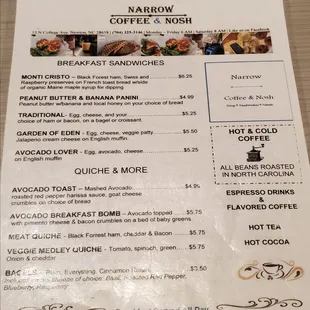  menu for a cafe
