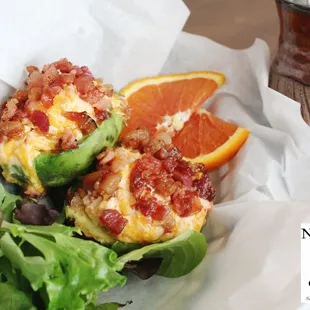 Avocado Breakfast Bomb topped with bacon