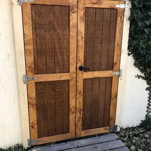 Double doors for a storage shed.
