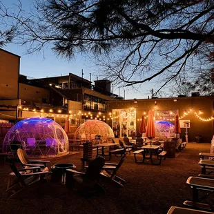 outdoor seating and lights