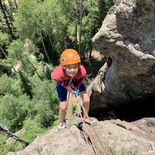 Learning to rappel during a half day climbing trip