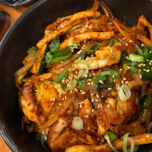Spicy squid over rice