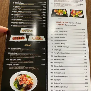 a menu for a sushi restaurant
