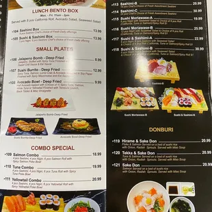 the menu of a restaurant