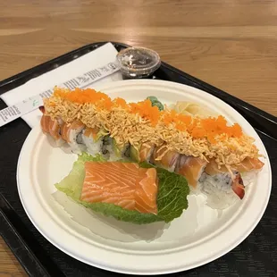Titanic roll (sub tuna for salmon) and salmon sashimi
