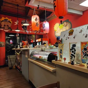 interior, sushi and sashimi