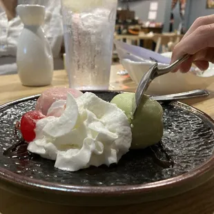 Matcha and red bean mochi