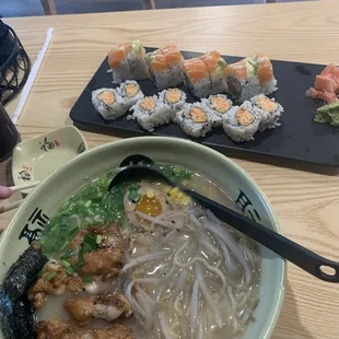 Chicken ramen, Autumn in Columbus roll and spicy crab roll