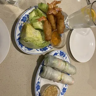 Spring rolls and deep fried shrimp
