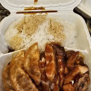 Teriyaki chicken with gyoza and soda special $14.99