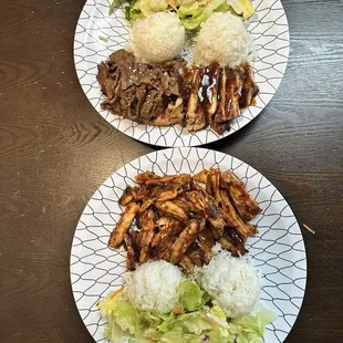 Spicy chicken teriyaki and a combo of beef and chicken teriyaki