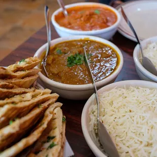 garlic naan, rogan josh, tikka masala, basmati rice