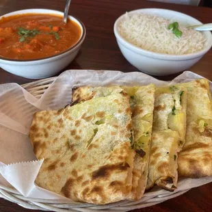 Chicken Tikka Masala, rice, aloo kulcha