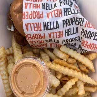 The Sammich with fries and fuego sauce!