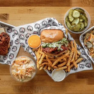 wings, sammich &amp; crinkle cut fries, proper fries