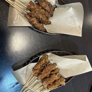 Top: Lamb Skewers, bottom: Beef Skewers