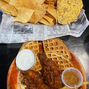 Street corn dip and tender with waffles