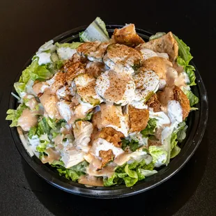 Hot Tender Salad - Chicken Salad with Lettuce, Special Sauce, Ranch, and Pickles
