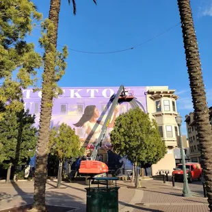 A mural an artist is working on downtown.