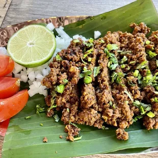 Kheema Masala - very tasty ground lamb, served with a side of basmati rice (not shown)