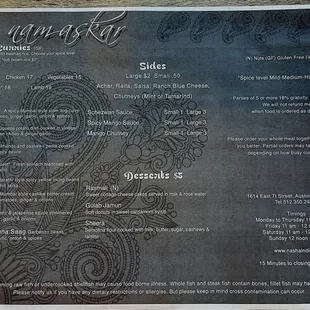 Menu (back side)