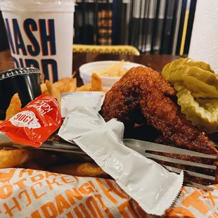 a plate of food and a drink