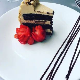a slice of cake with strawberries