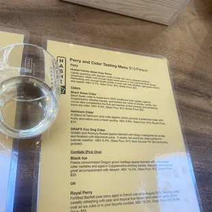 Alcohol flight menu June 2021