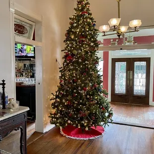 a christmas tree in the dining room