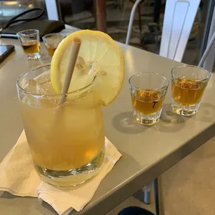 Drink and two whiskeys from tasting