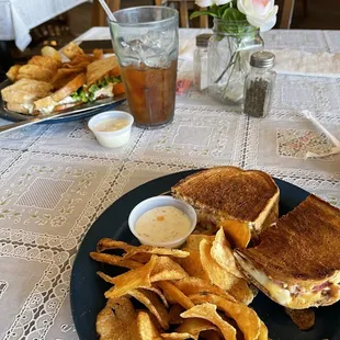 Rueben sandwich with homemade chips.