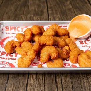 a tray of chicken nuggies