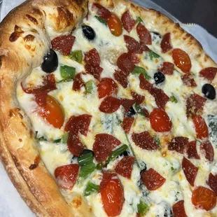 a closeup of a pizza