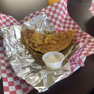 Cachapa! Sweet corn style cake with cheese.