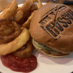 Excellent burger + onion rings