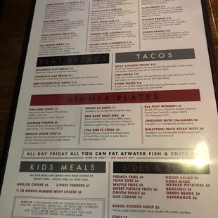 Menu as of 10/8/22
