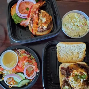 Brisket sandwich and black and blue jacket