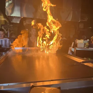 Fire on grill.