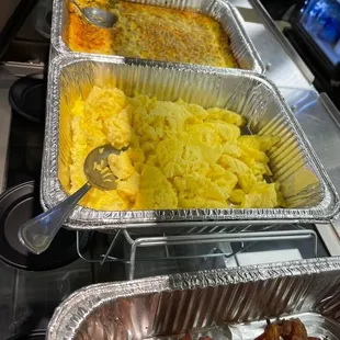 Eggs, egg and sausage casserole, &amp; bacon