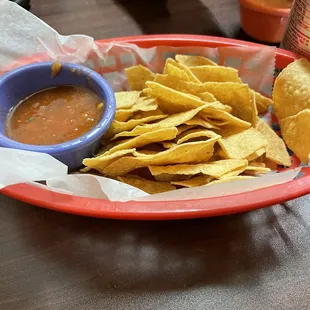 a plate of chips and salsa
