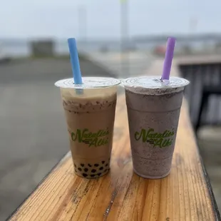 Our drinks - milk tea and taro oreo