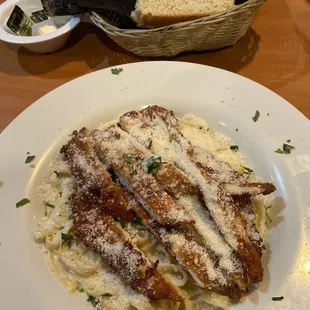 Fettuccine Alfredo but I asked for breaded chicken