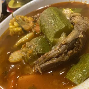 GIANT bowl of Caldo de Res (Mexican Beef Soup) - whole slice of beef shank and hearty portions of vegetables!