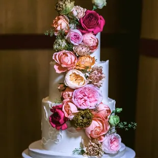 Wedding cake with cascading florals