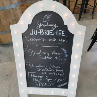 a chalkboard with a list of wines