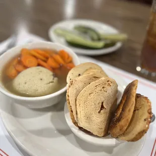 Matzo Ball soup (extra carrots) with Bagel Chips