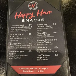 Happy hour food menu 10/2023.